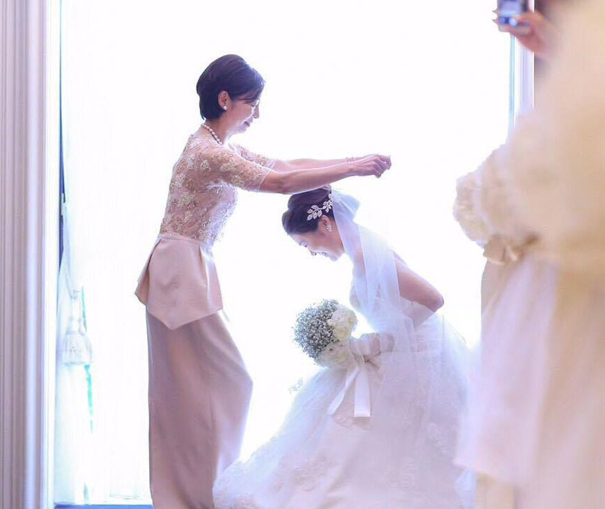 実際の結婚式 母親 フォーマルドレスL065ベビーピング